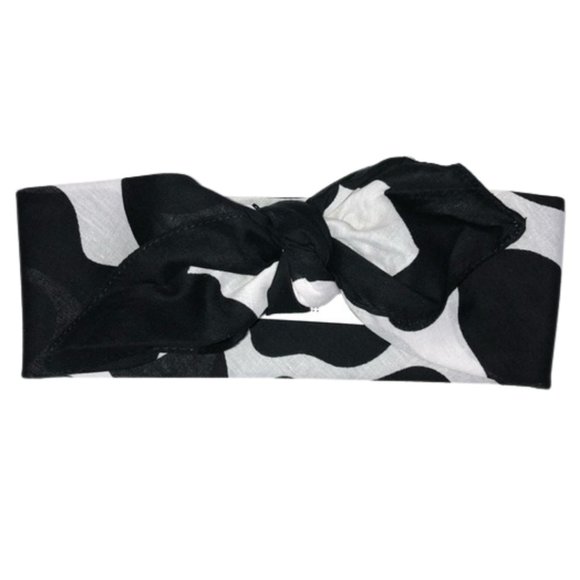Cow Print Black and White Bandana Tie Headband - Picture 7 of 13